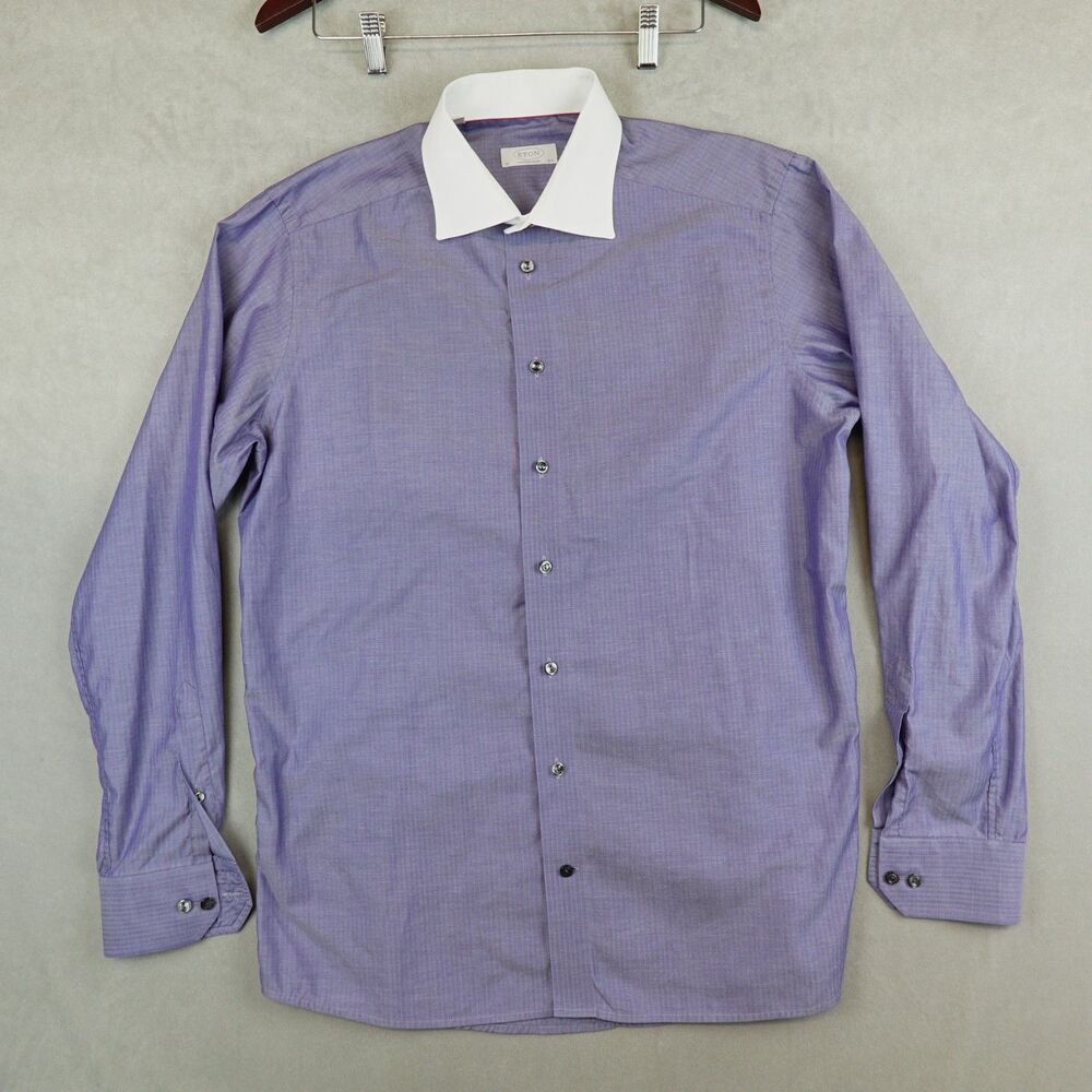 Eton Dress Shirt Button Up Long Sleeve Mens 42 16.5 Slim Contrast Collar Preppy